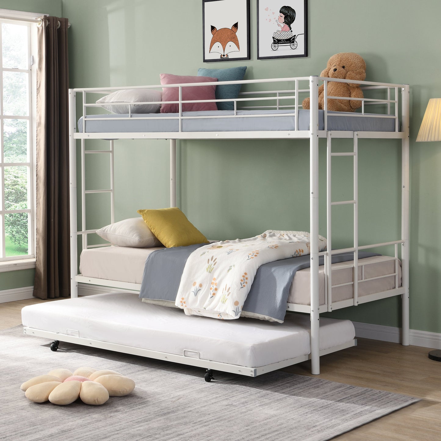 Metal Bunk Bed with Trundle