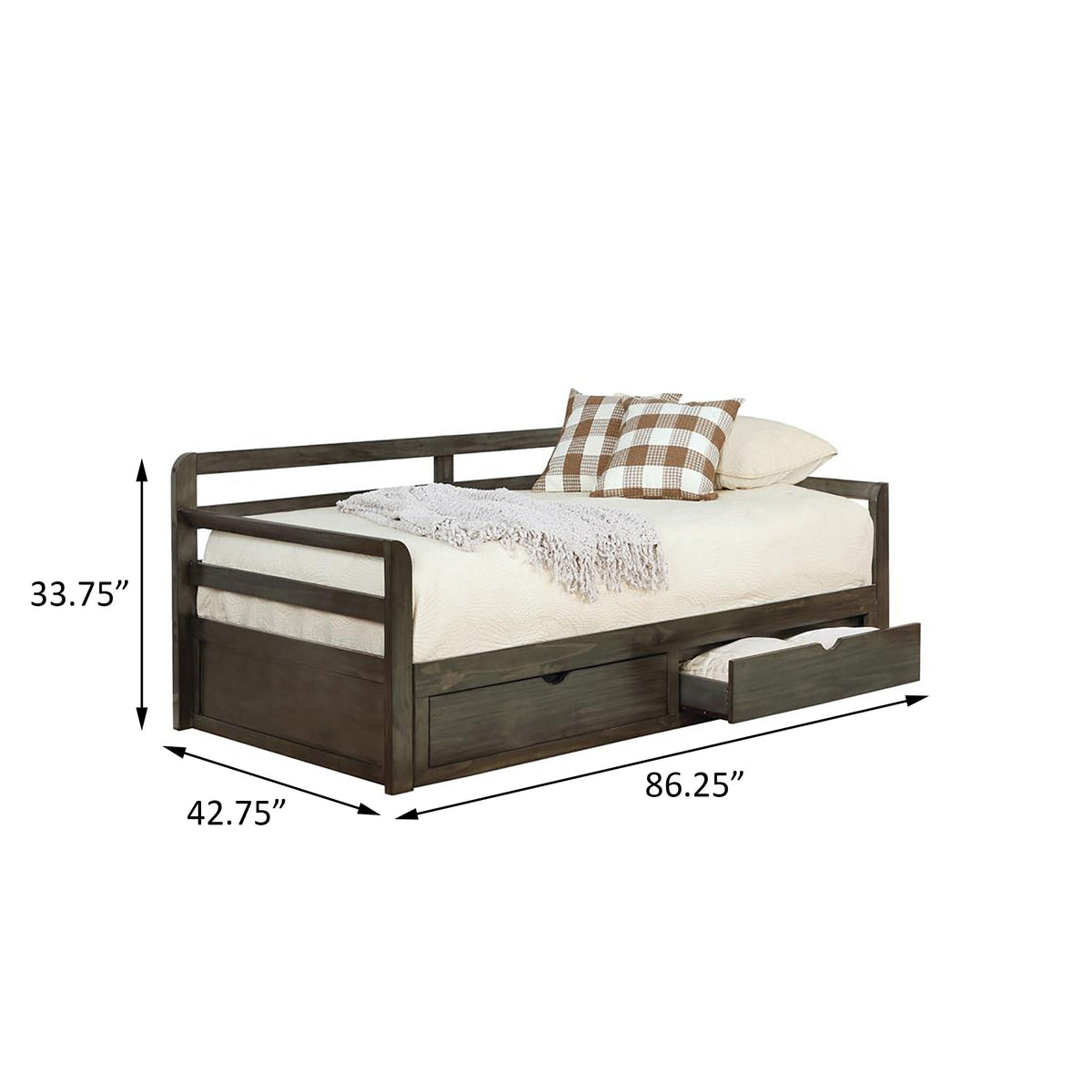 Grey 2-Drawer Daybed with Extension Trundle