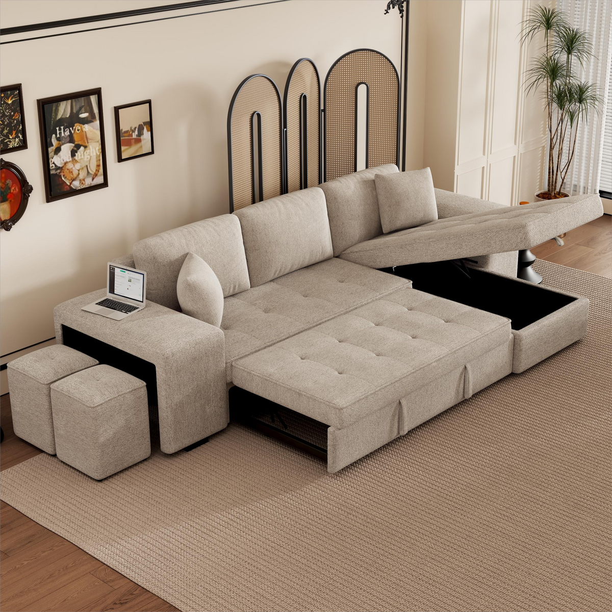 104.5" Modern L-Shape 3 Seat Reversible Sectional Couch