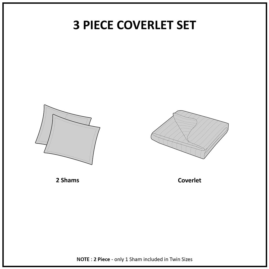 3 Piece Reversible Scalloped Edge Quilt Set Seafoam King/Cal King