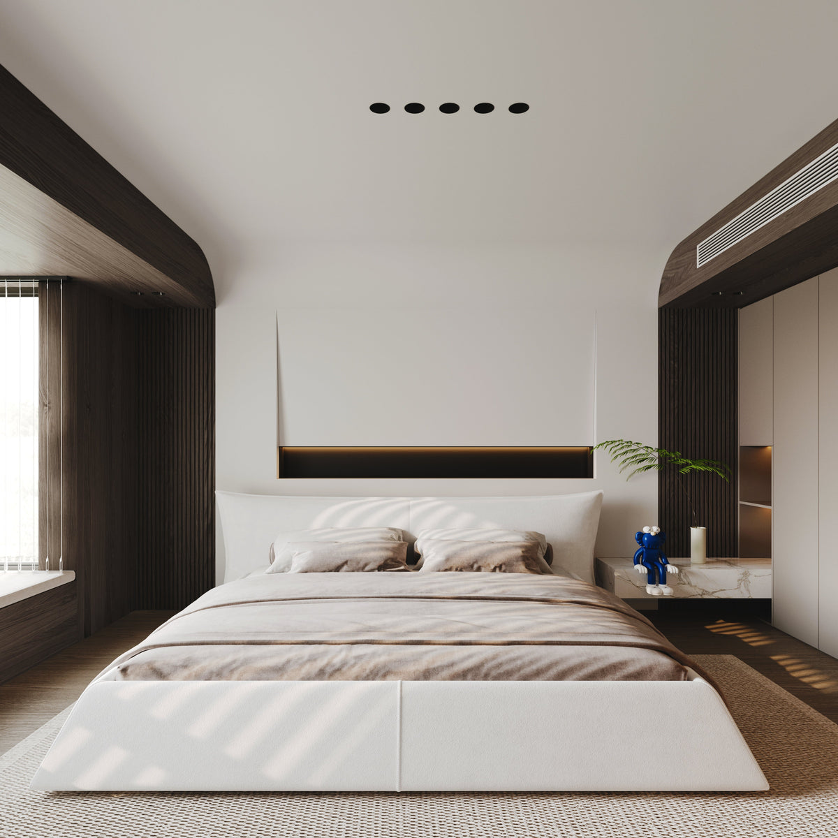King Size Upholstered Platform Bed with Velvet Headboard