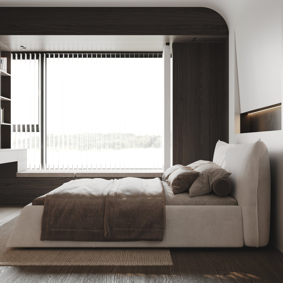 King Size Upholstered Platform Bed with Velvet Headboard