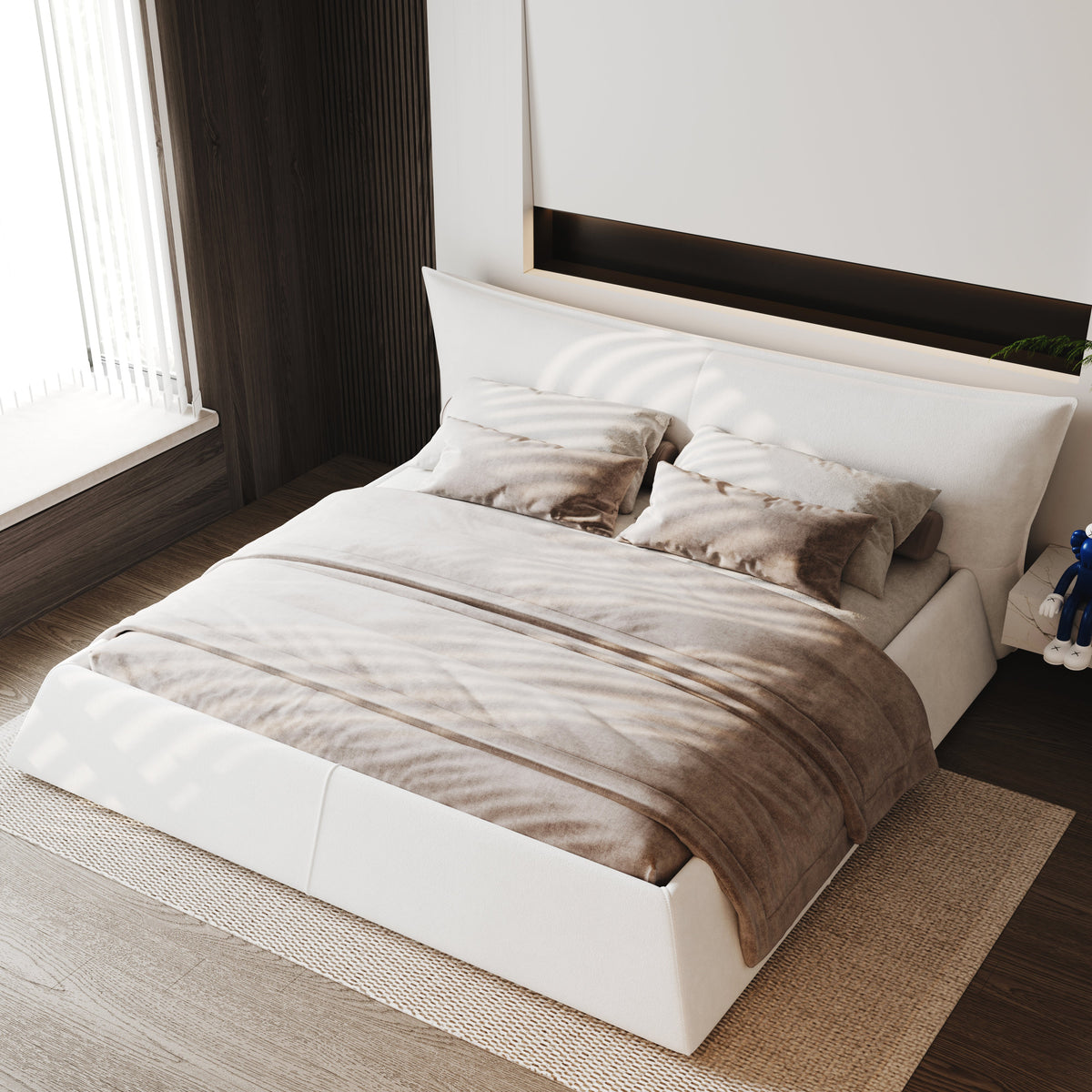 King Size Upholstered Platform Bed with Velvet Headboard