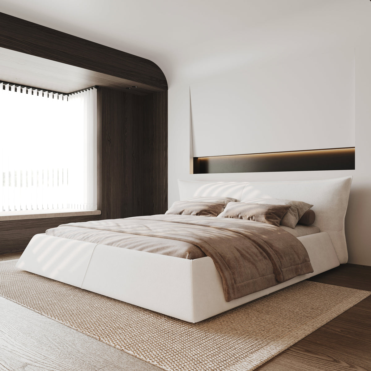 King Size Upholstered Platform Bed with Velvet Headboard