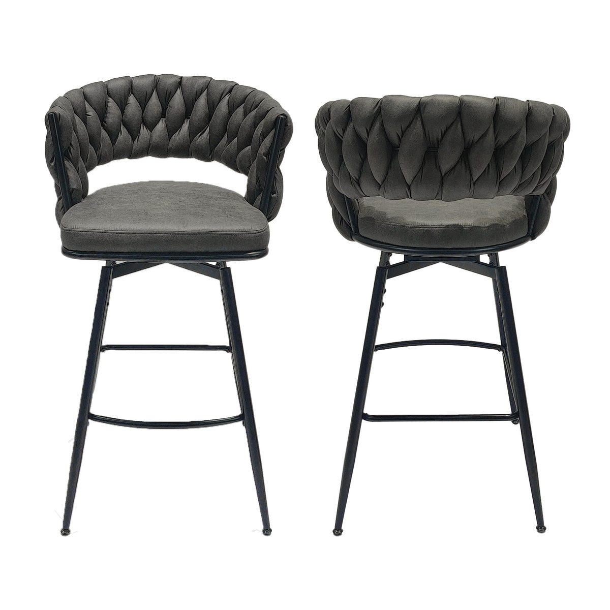 28" Technical Leather Woven Bar Stool Set of 2