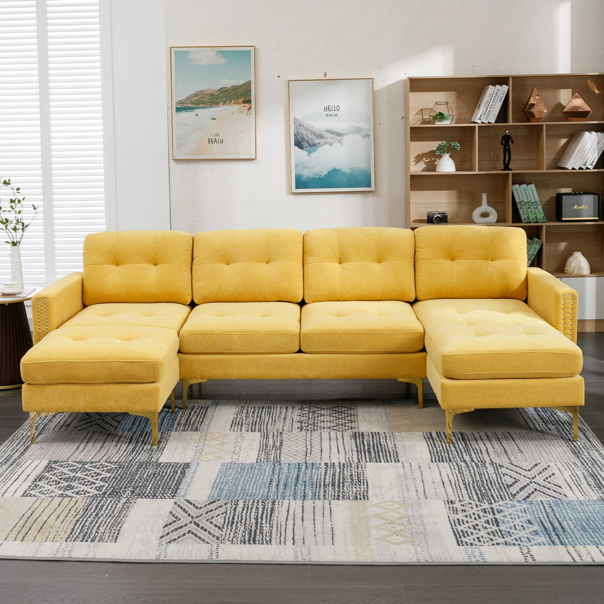 110" L-Shape Convertible Sectional Sofa with Movable Ottoman