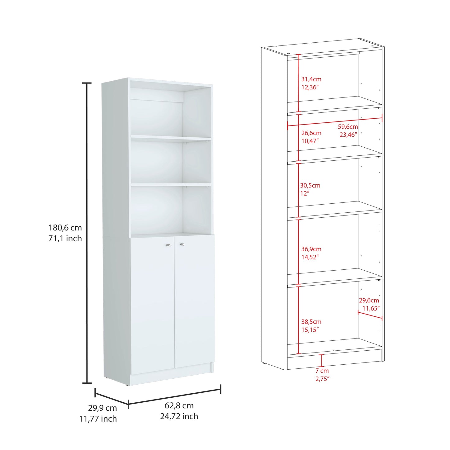 Salina 3 Piece Living Room Set with 3 Bookcases