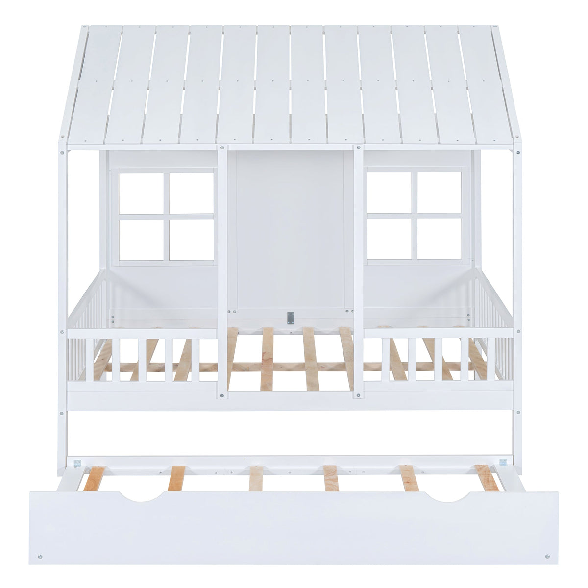 Full Size Wood House Bed With Twin Size Trundle