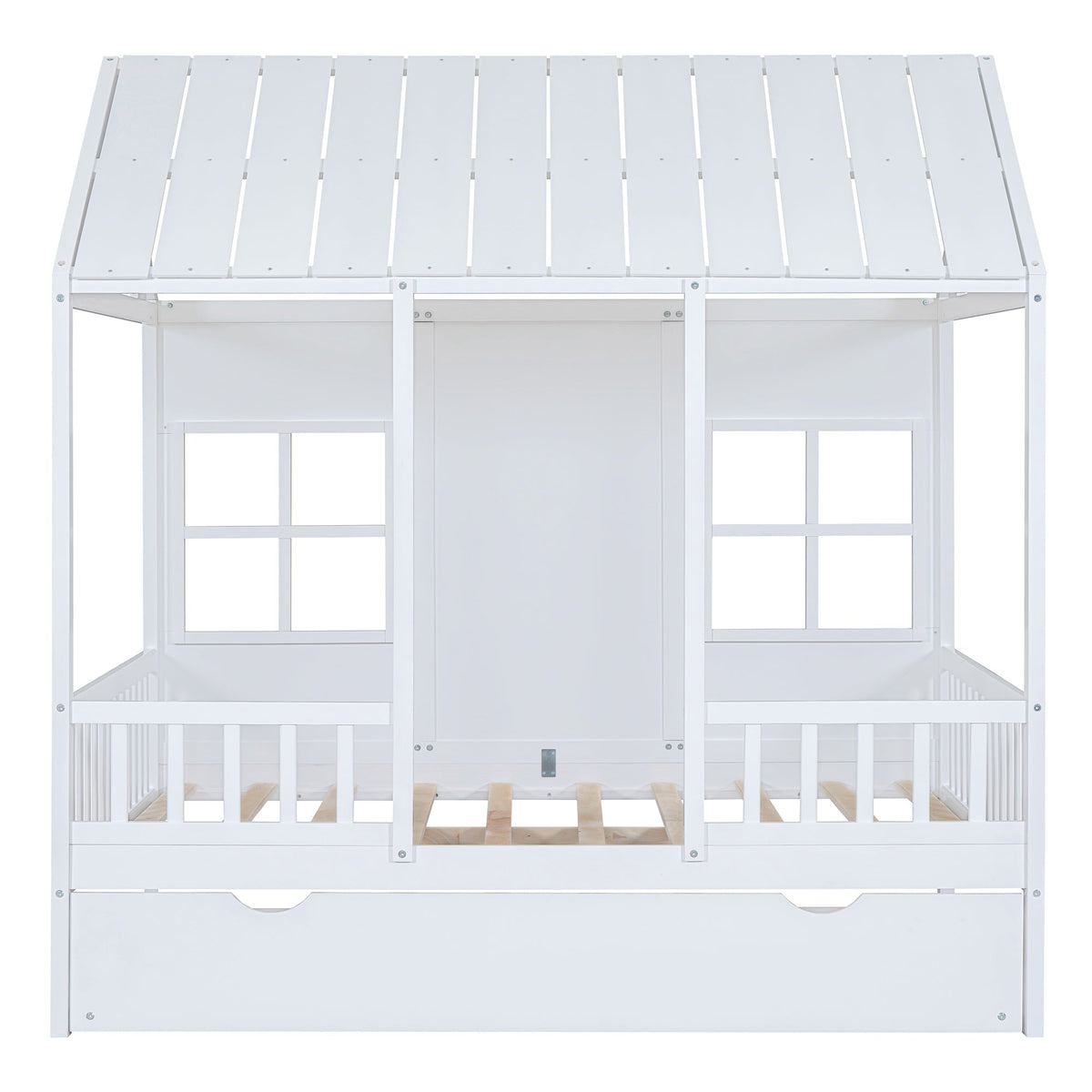 Full Size Wood House Bed With Twin Size Trundle