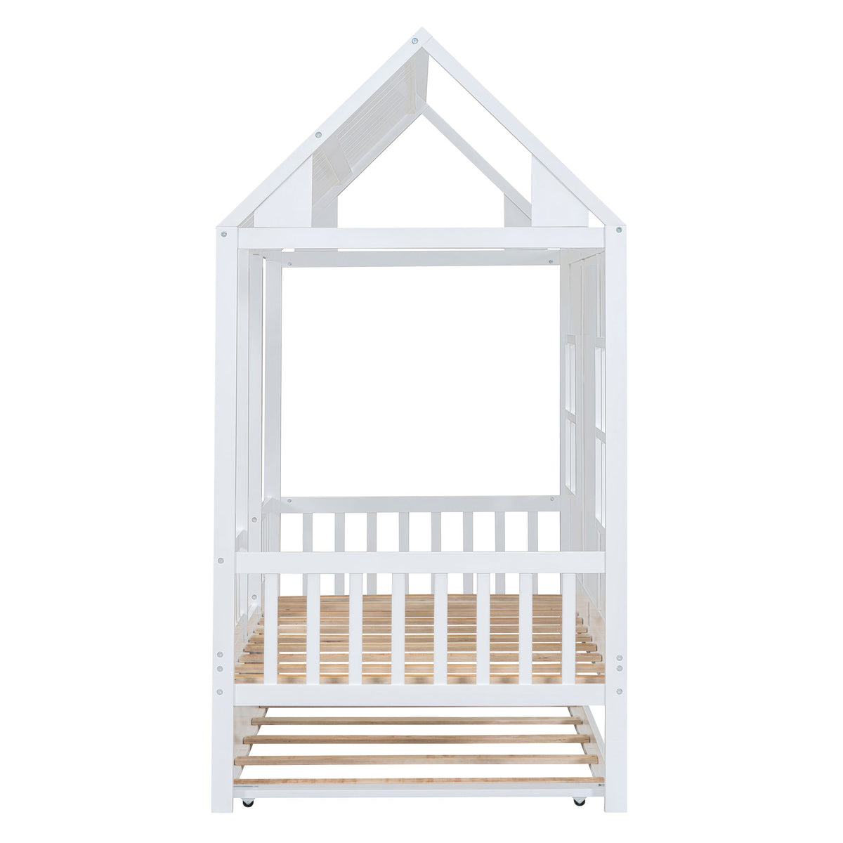 Twin Size Wood House Bed With Twin Size Trundle