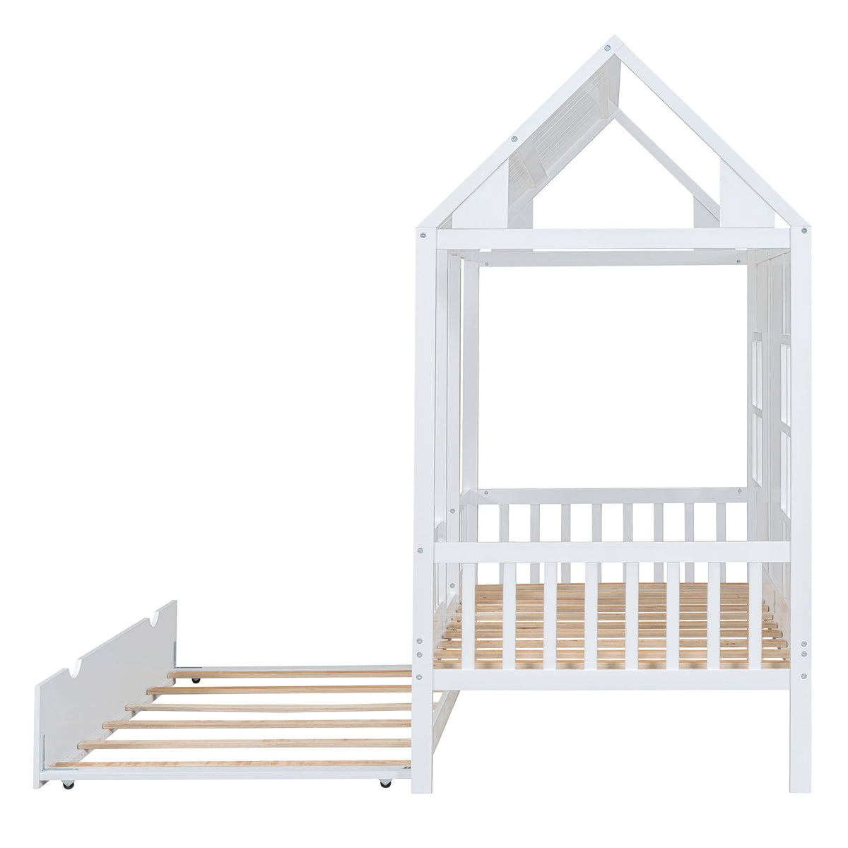 Twin Size Wood House Bed With Twin Size Trundle