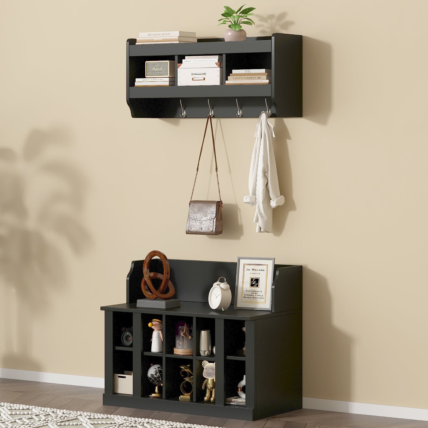 On-Trend Shoe Storage Bench With Shelves and Hooks
