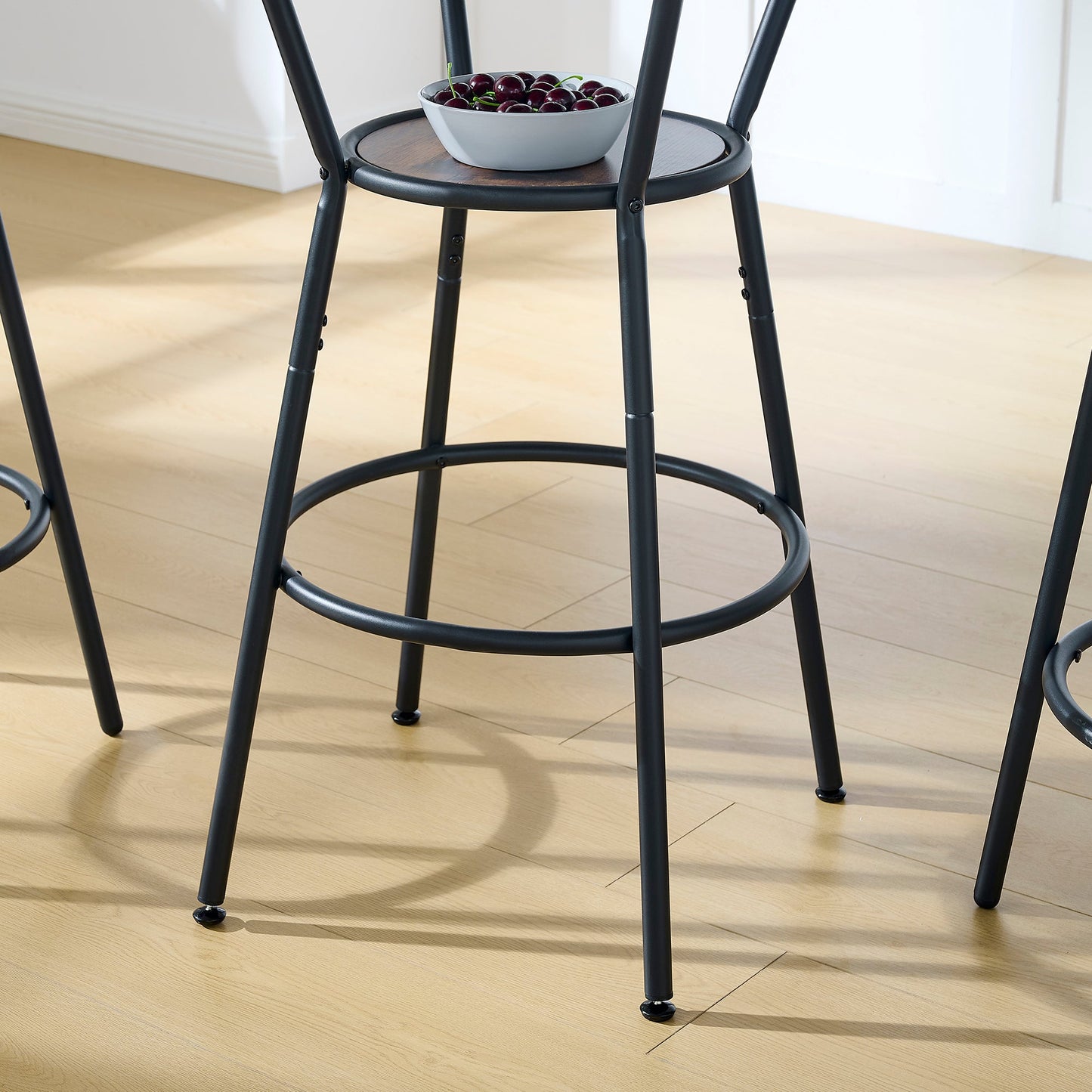 Rustic Round Bar Table And Stool Set with Shelf