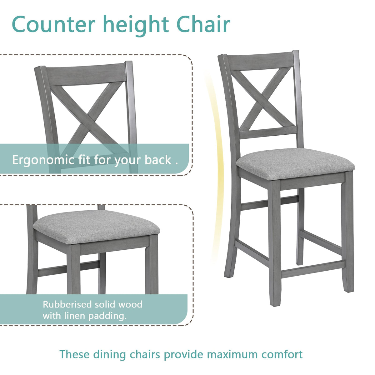 5 Piece Dining Table Set - Wooden Square Table and Upholstered Chairs
