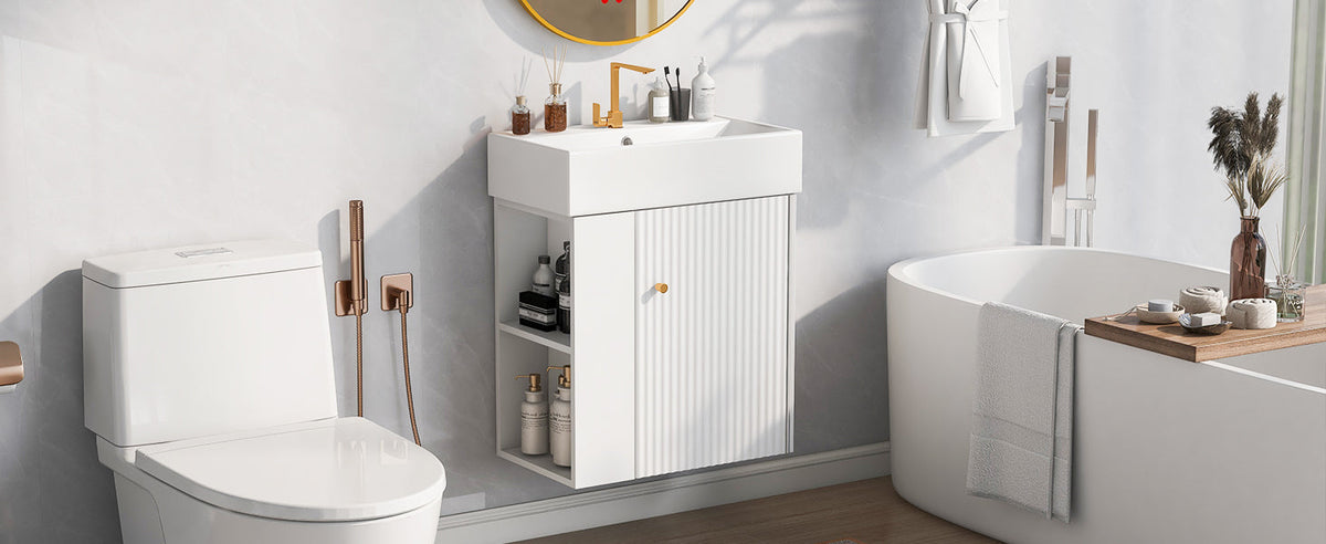 21.6" Modern Floating Bathroom Vanity with Ceramic Basin