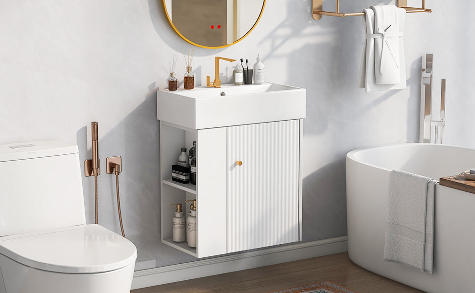 21.6" Modern Floating Bathroom Vanity with Ceramic Basin