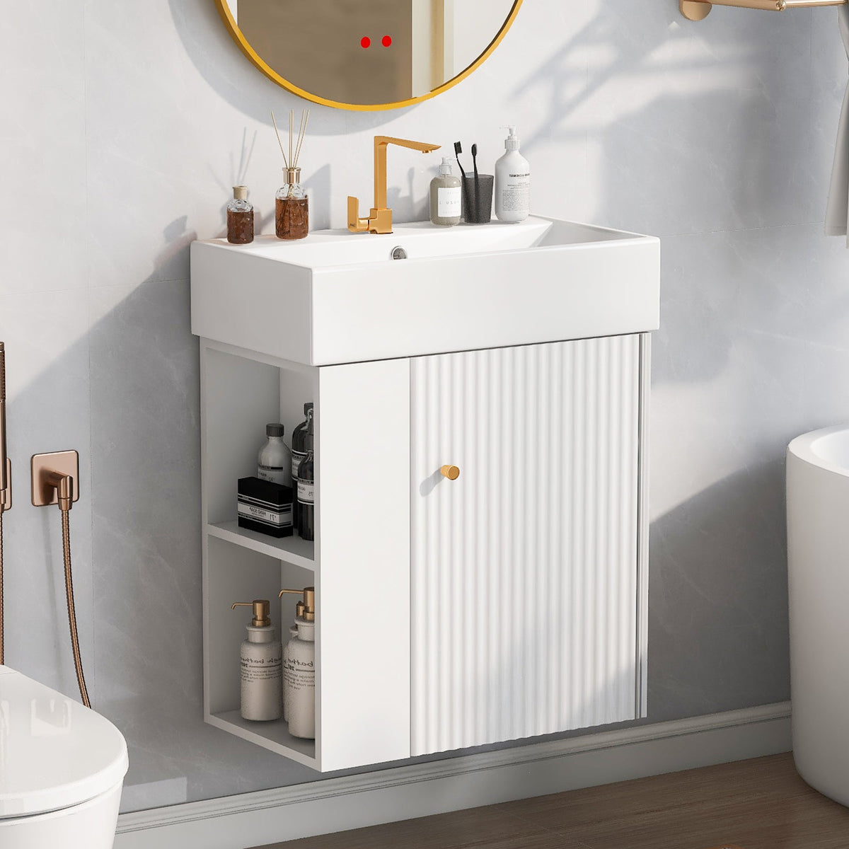 21.6" Modern Floating Bathroom Vanity with Ceramic Basin