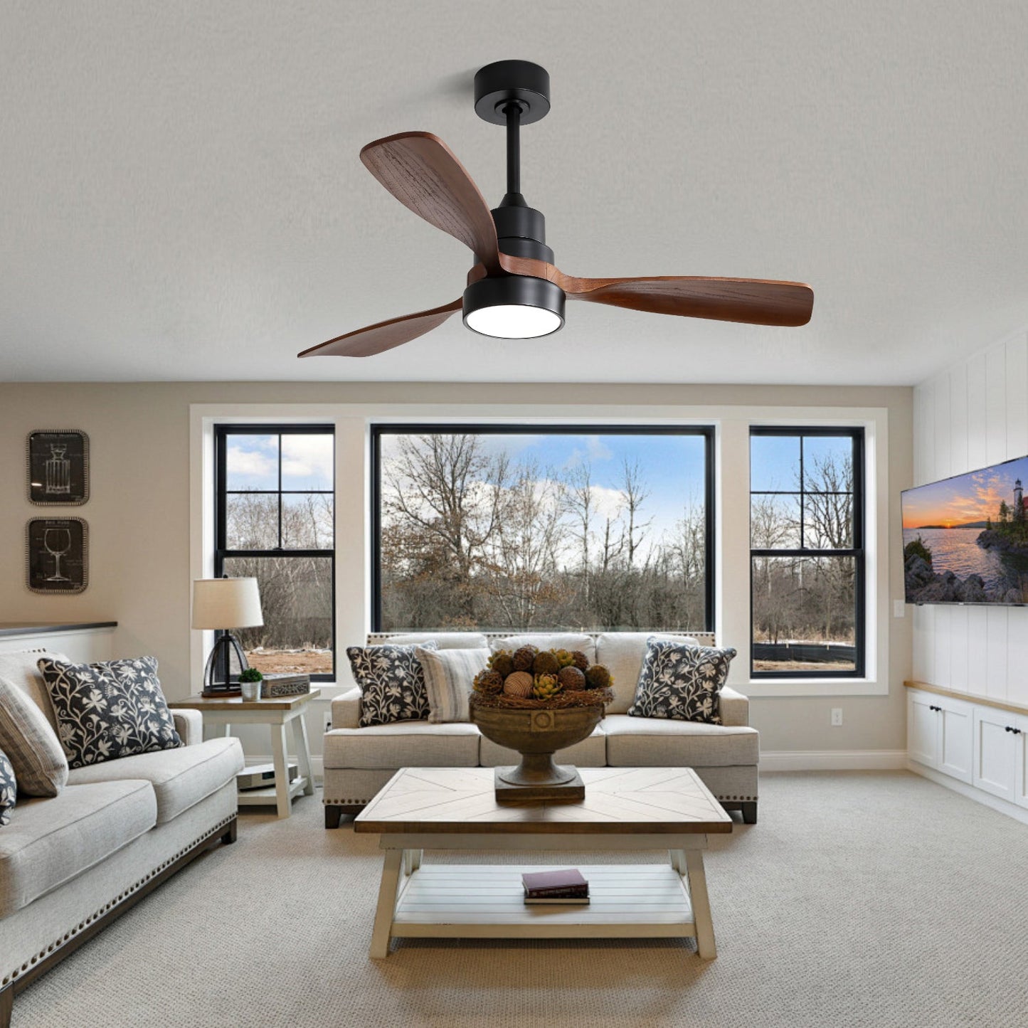 48 Inch Wood Ceiling Fan With 3 Solid Wood Blades