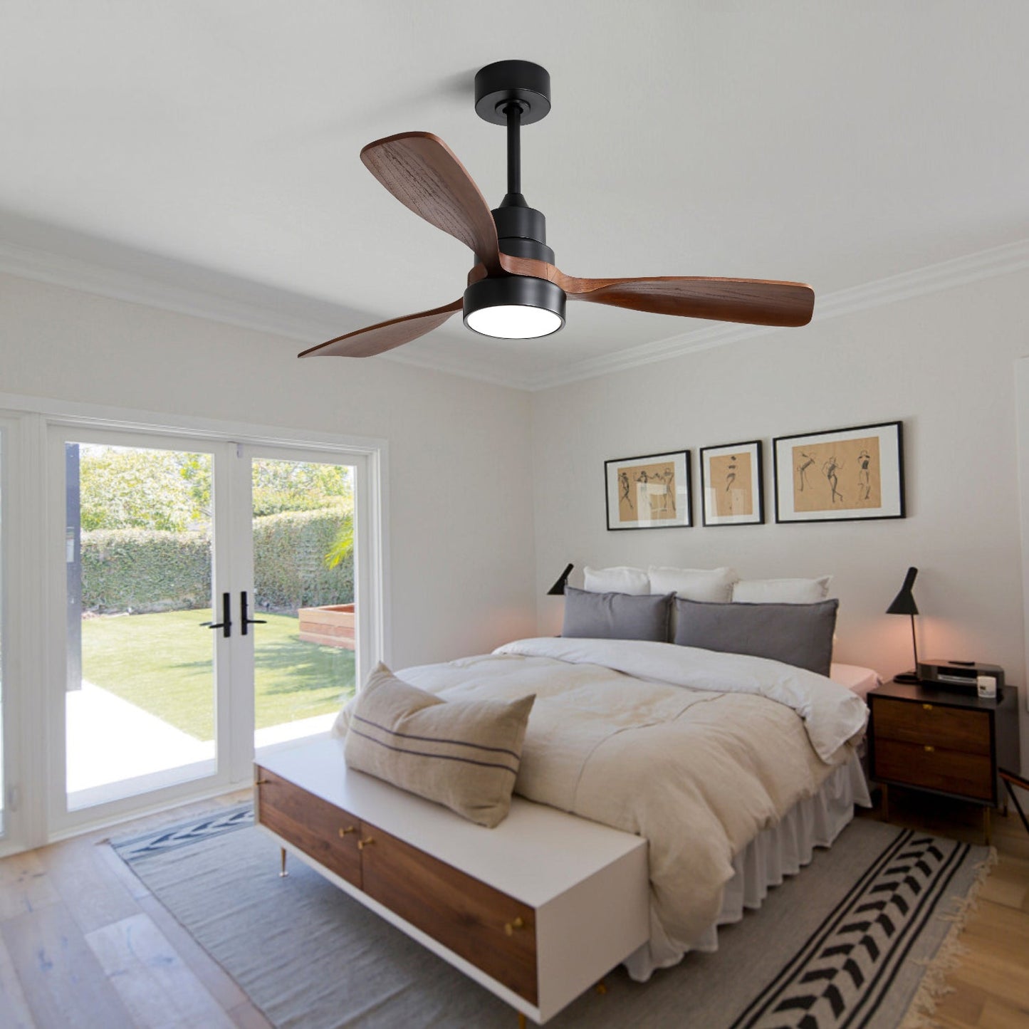 48 Inch Wood Ceiling Fan With 3 Solid Wood Blades