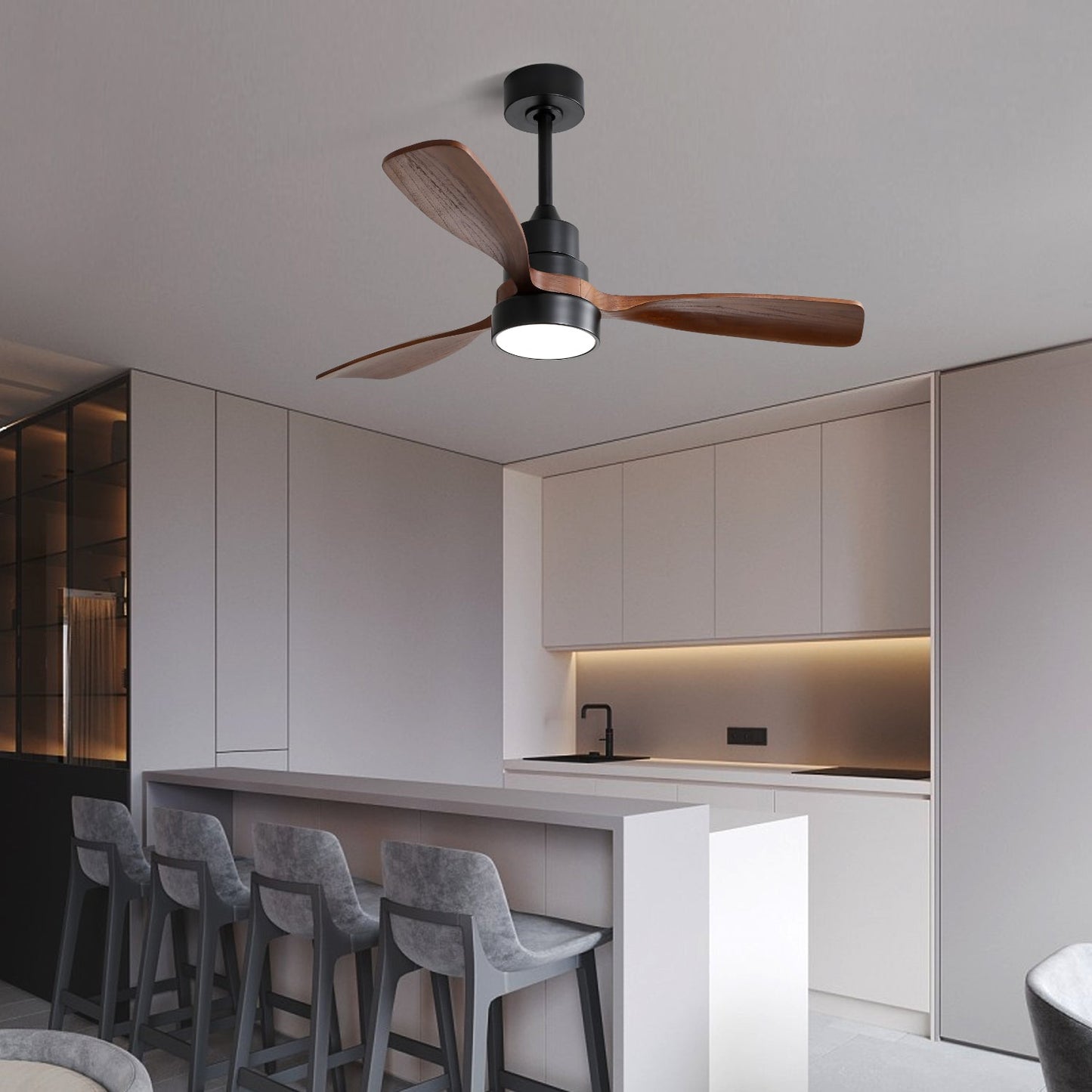 48 Inch Wood Ceiling Fan With 3 Solid Wood Blades