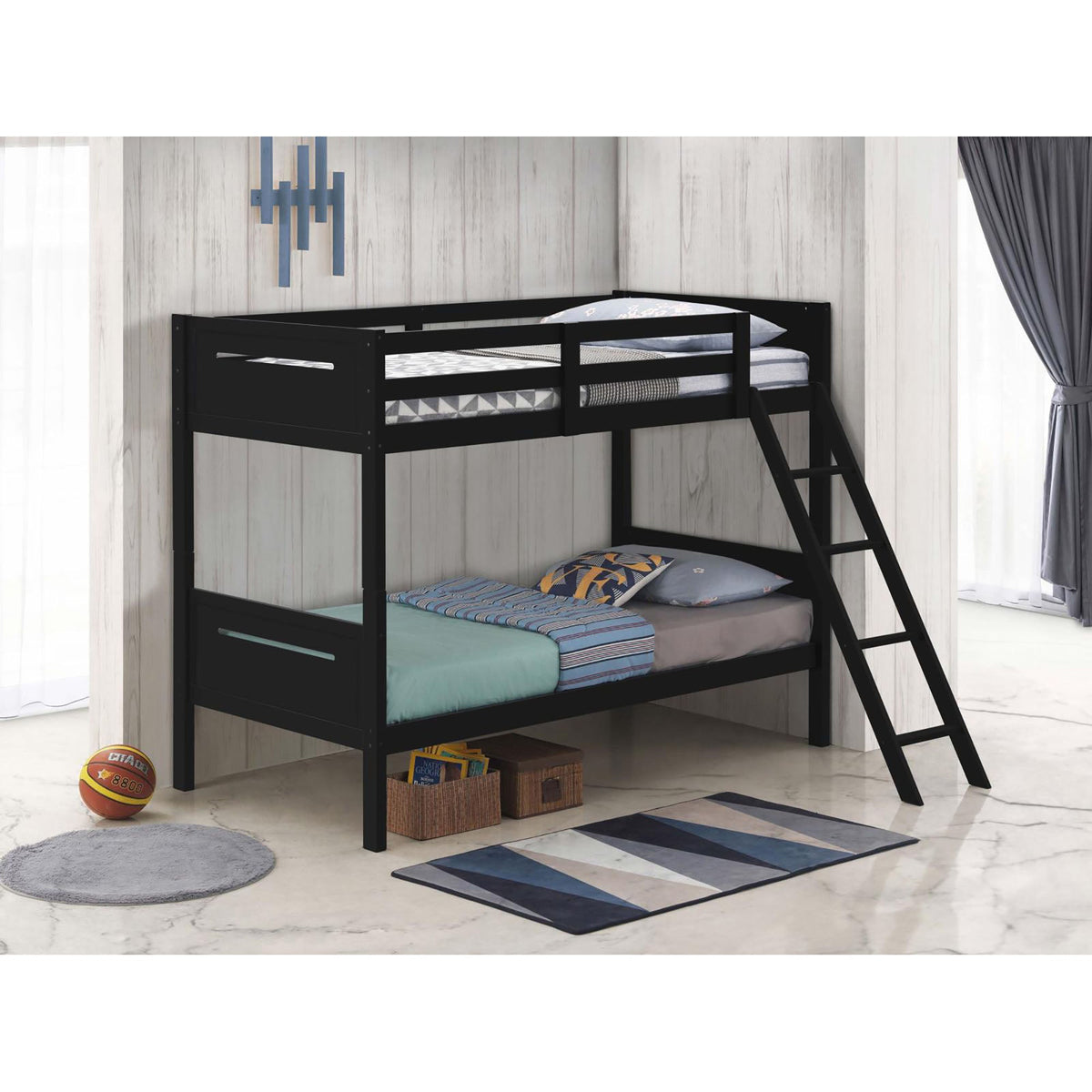 Black Twin/Twin Bunk Bed with Built-In Ladder