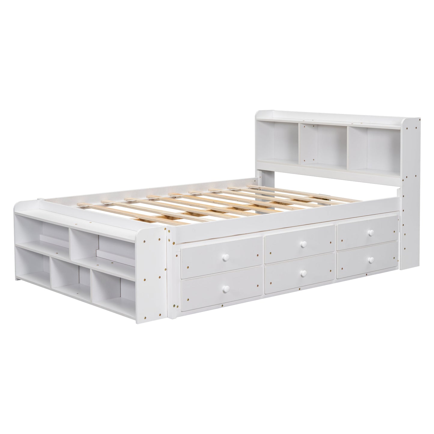 Full Bed with Bookcase Headboard and Storage Solutions