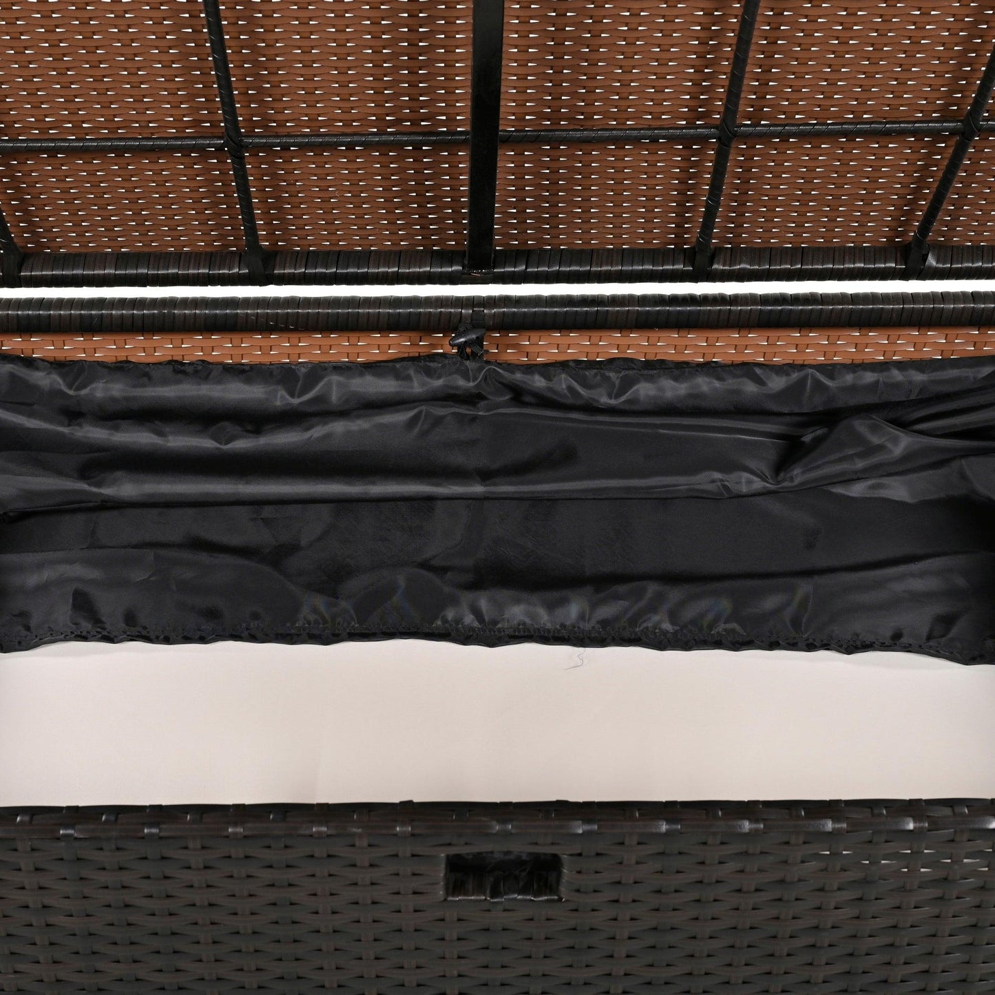 2-Piece Outdoor Rattan Daybed with Bench Lounge Roof Set and Cushions for Poolside, Backyard and Garden