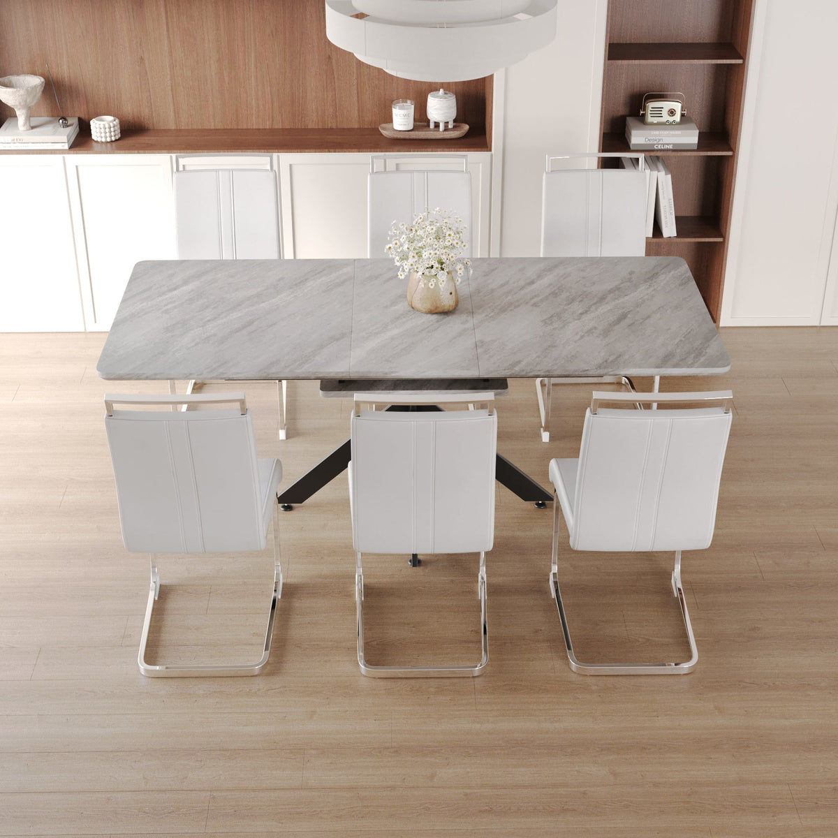 62.4" Extendable Dining Table Set for 6-8 Persons