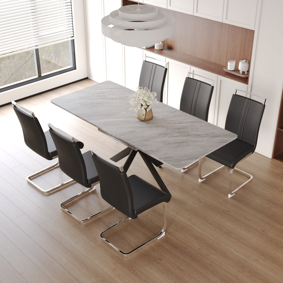 62.4" Extendable Dining Table Set for 6-8 Persons