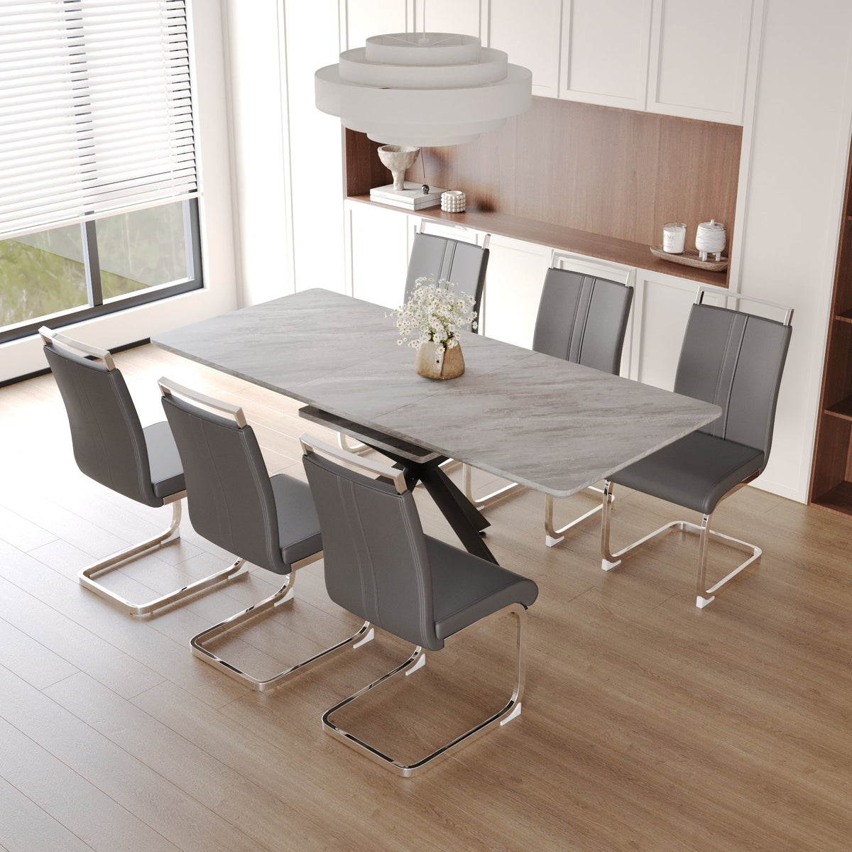 62.4" to 78.15" Extendable Dining Table Set for 6-8