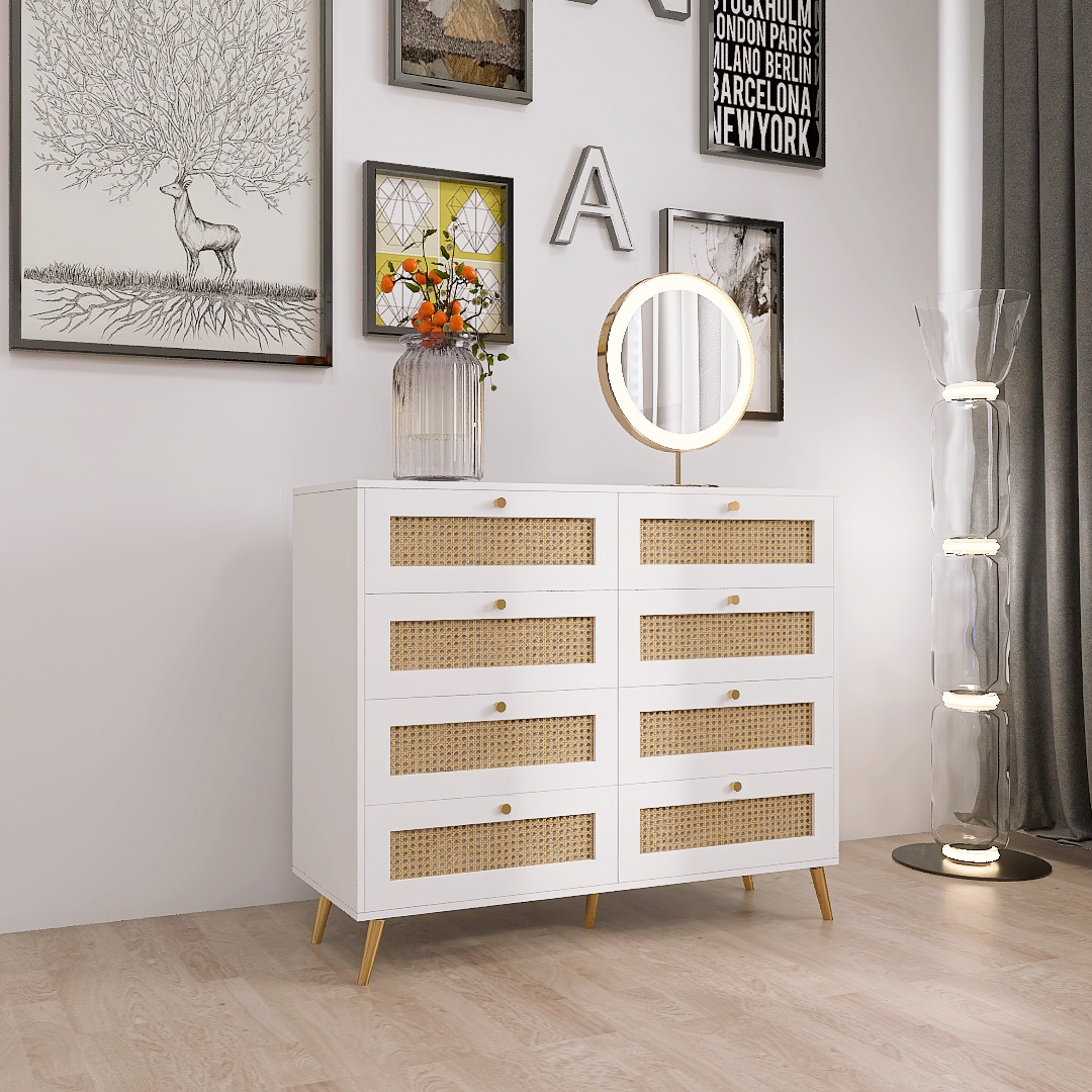 White Color 8 Drawers Chest of Drawers