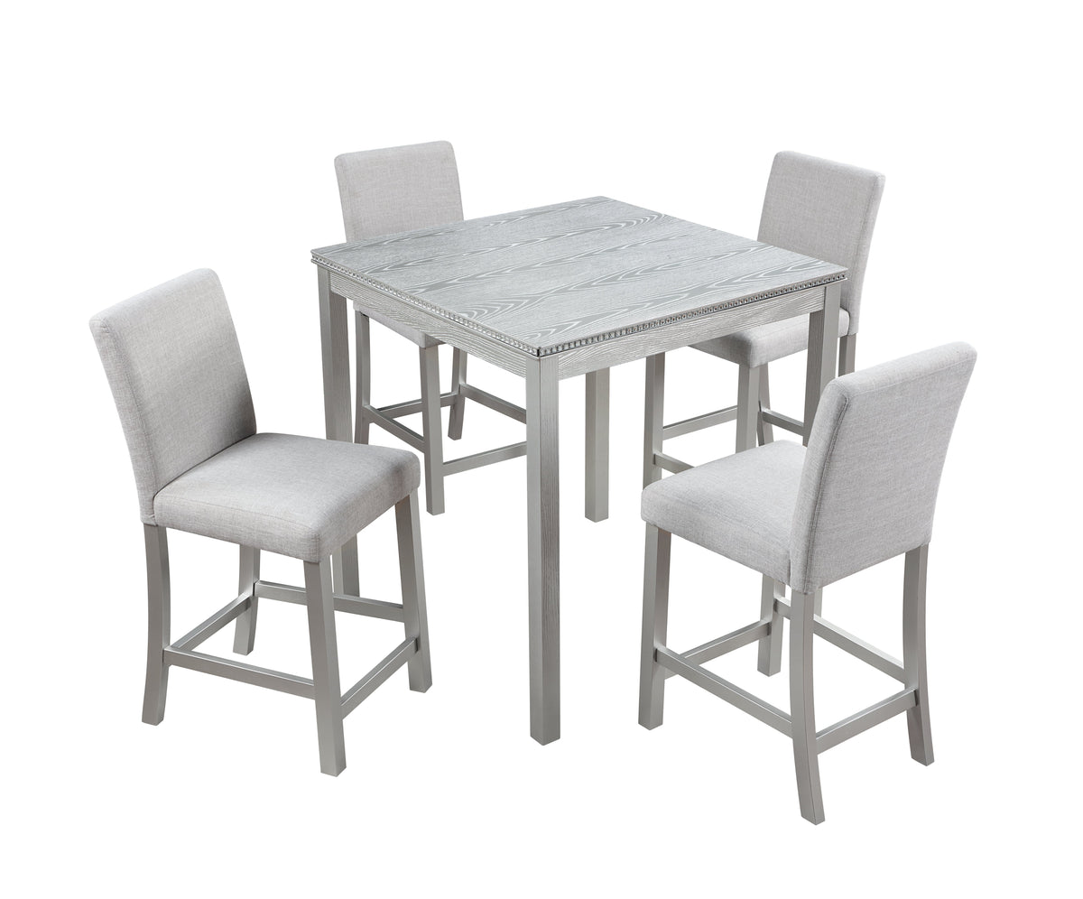 5 Piece Counter Height Table Set with Upholstered Chairs