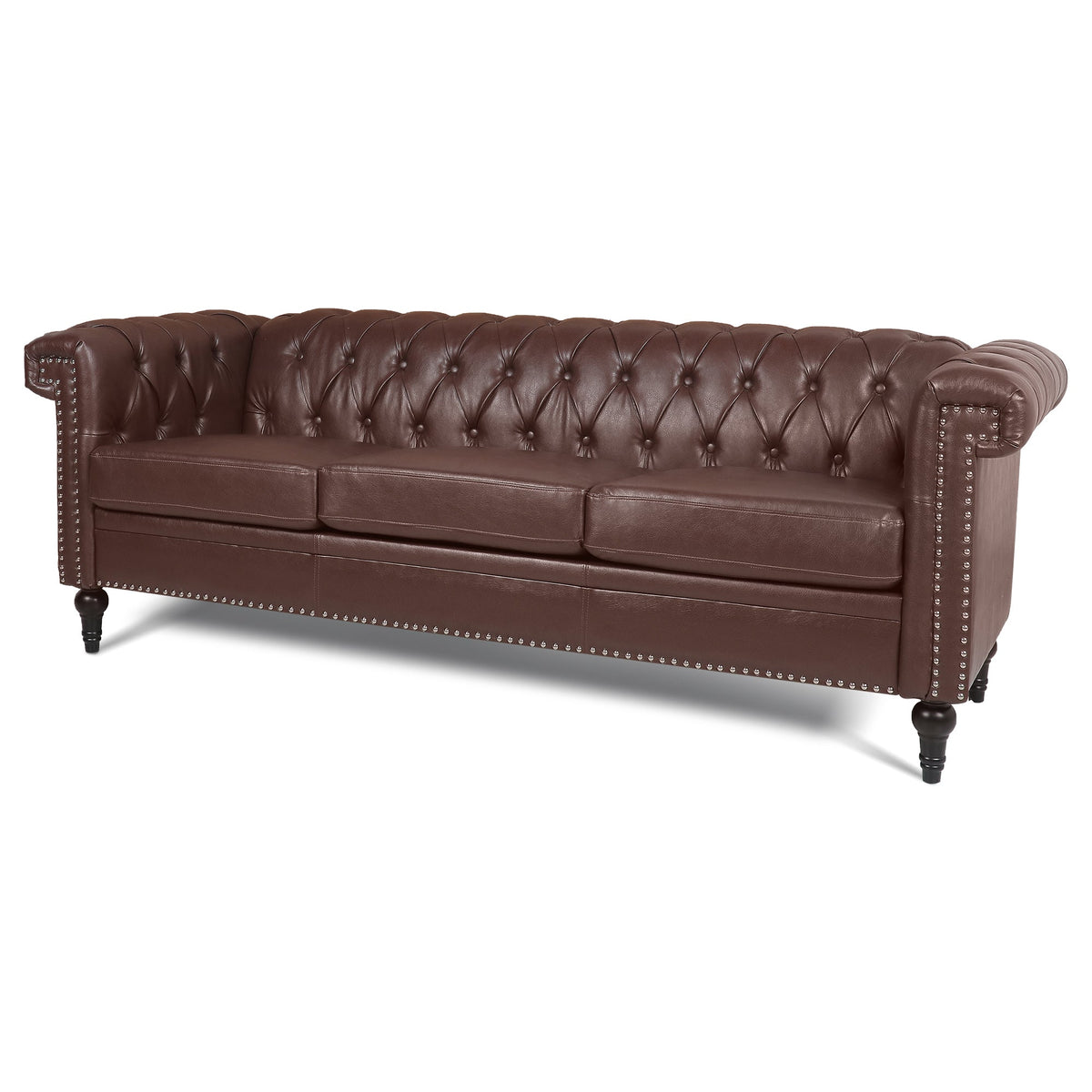 83.66 Inch Width Traditional Square Arm Removable Cushion 3-Seater Sofa