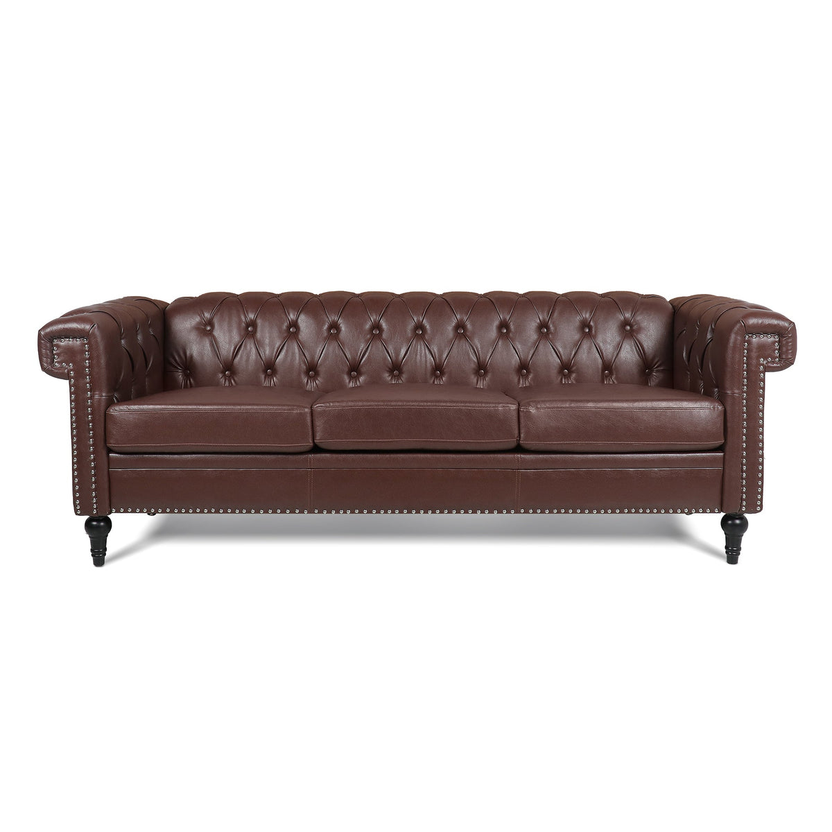 83.66 Inch Width Traditional Square Arm Removable Cushion 3-Seater Sofa
