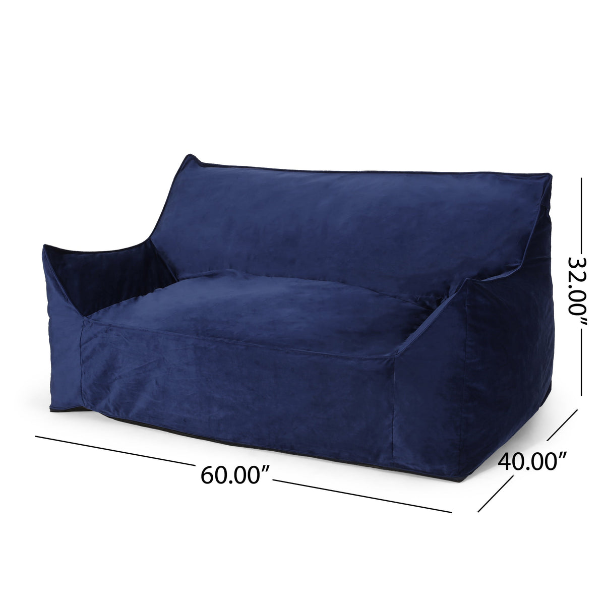 Fila Velveteen 2 Seater Oversized Bean Bag Chair with Armrests