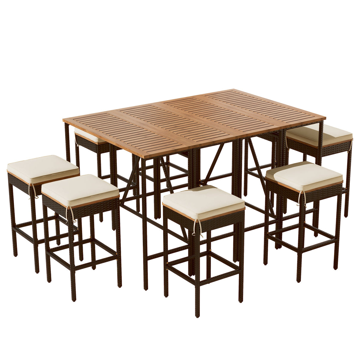 GO 10-Piece Outdoor Acacia Wood Bar Height Table And Stools Set