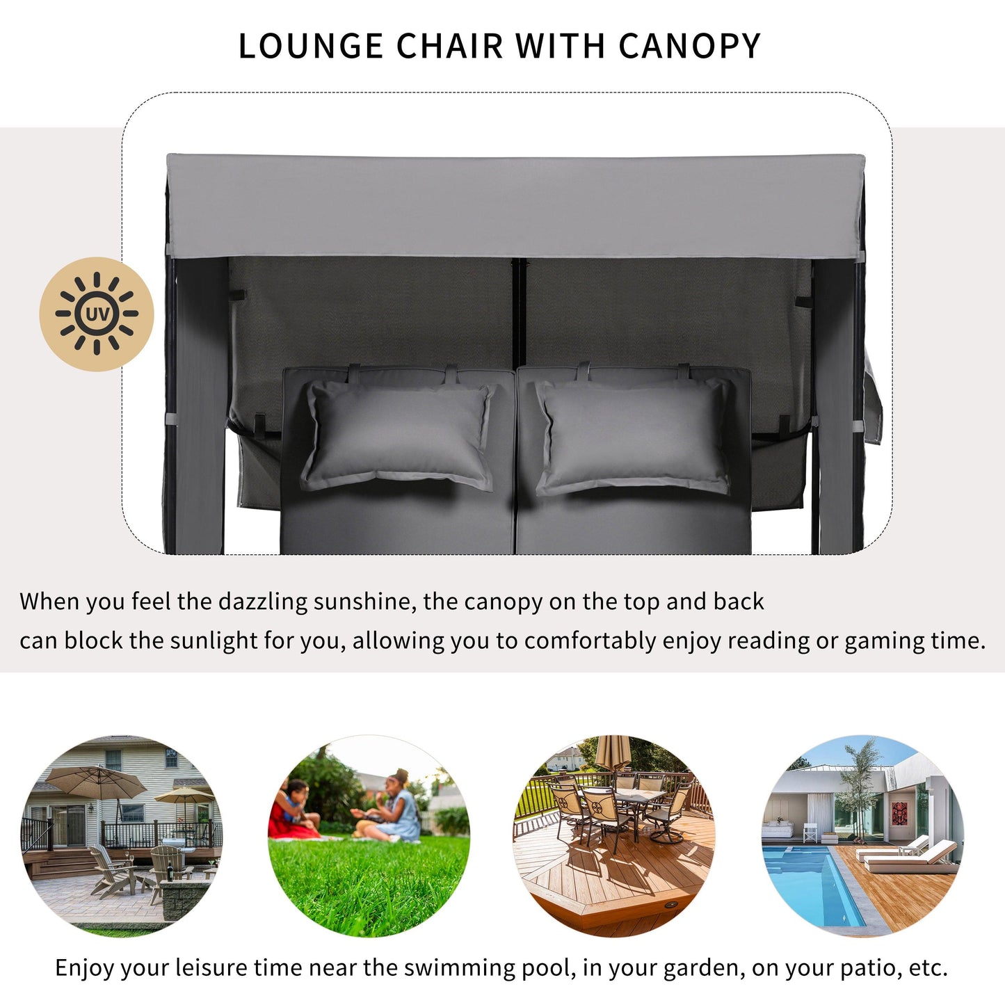 2-Piece Outdoor Rattan Daybed with Bench Lounge Roof Set and Cushions for Poolside, Backyard and Garden