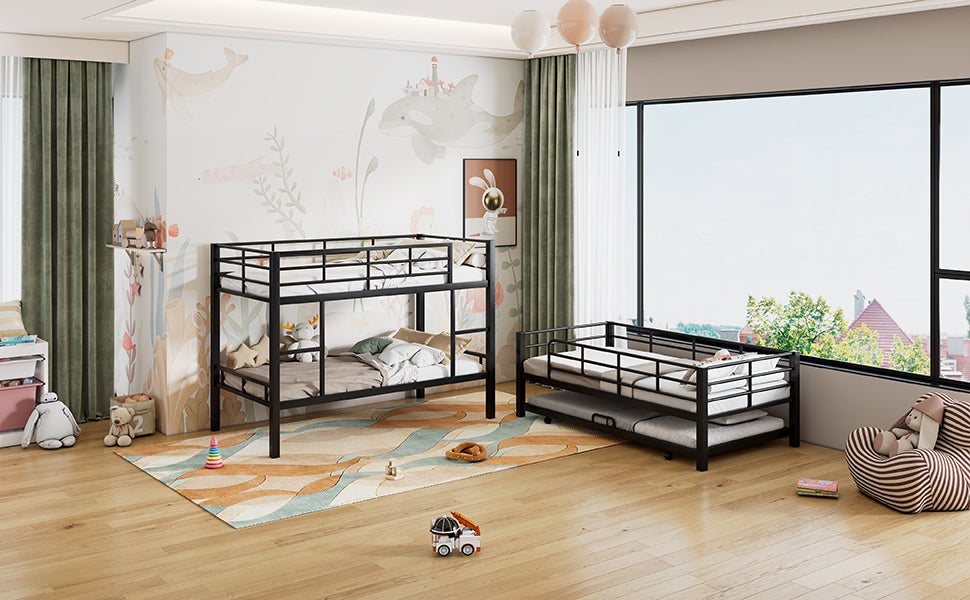 Metal Twin Size Triple Bunk Bed With Trundle