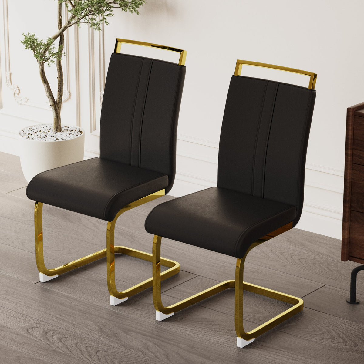 Modern Dining Chairs with Golden Metal Legs - Set of 2