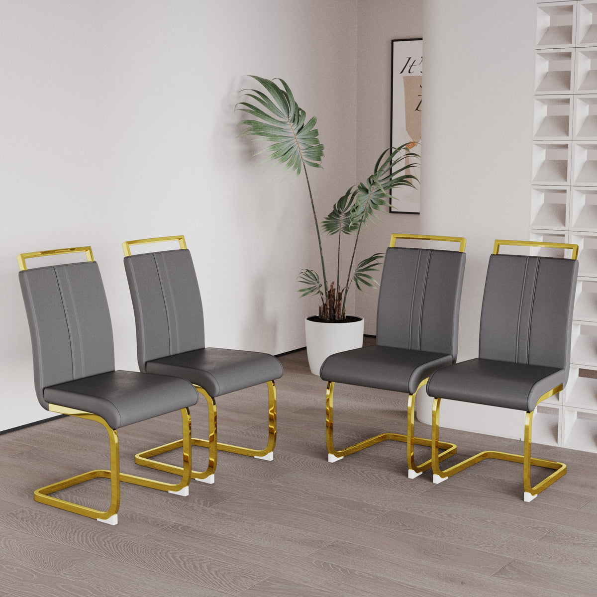 Modern PU Faux Leather Dining Chairs Set of 4 in Grey
