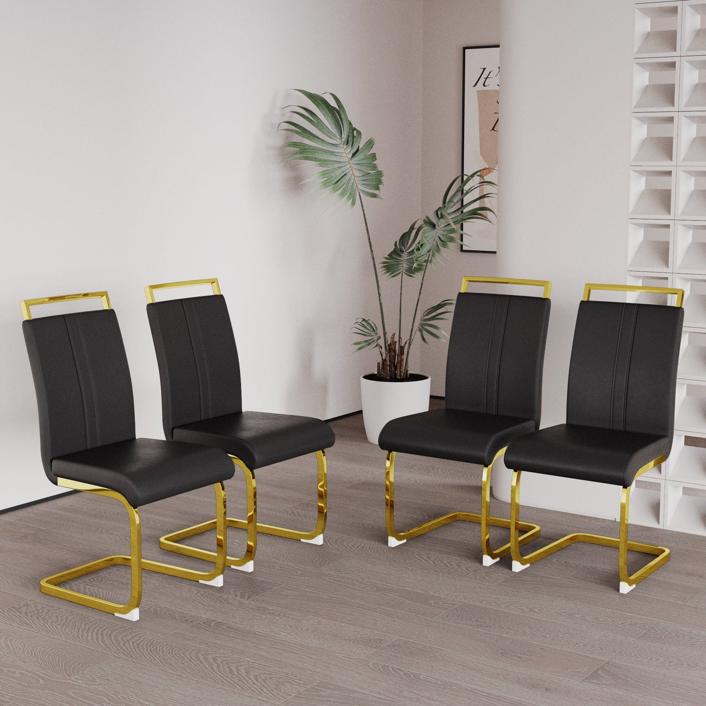 Modern Dining Chairs with Golden Metal Legs - Set of 2