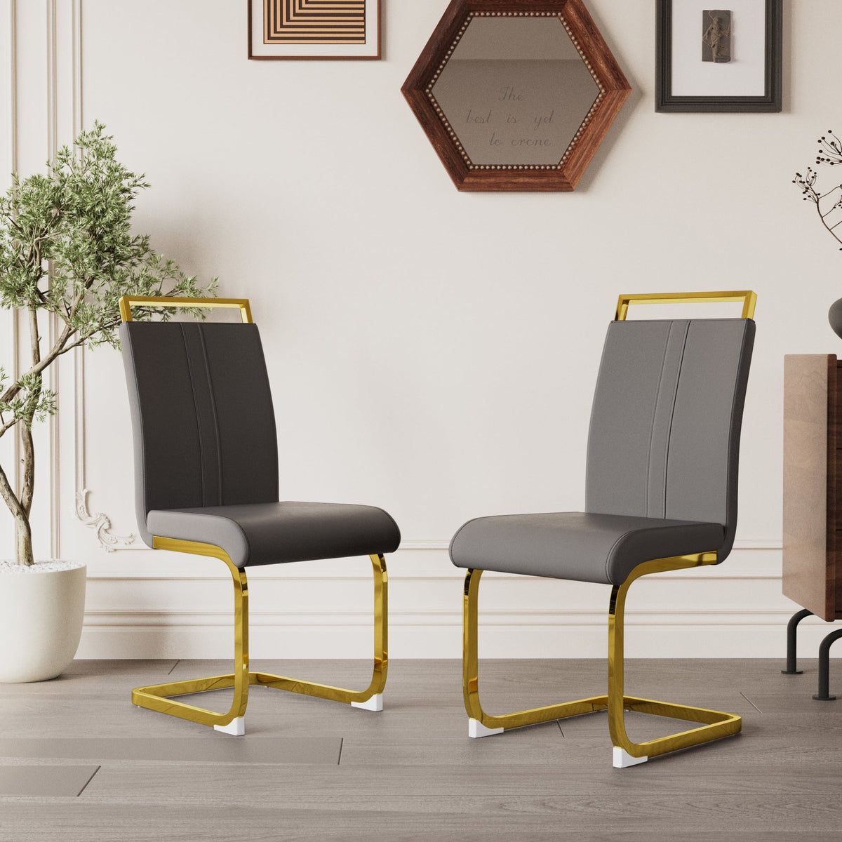 Modern PU Faux Leather Dining Chairs Set of 4 in Grey