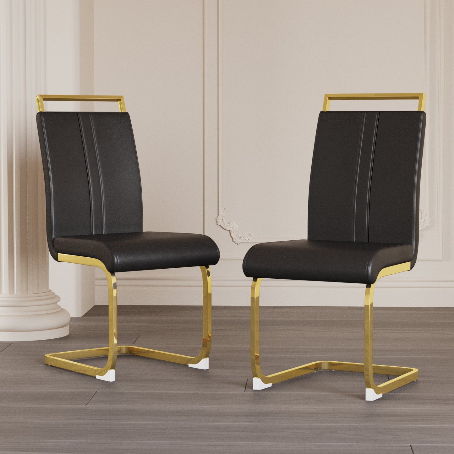 Modern Dining Chairs with Golden Metal Legs - Set of 2