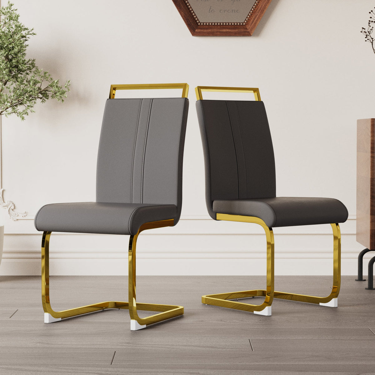 Modern PU Faux Leather Dining Chairs Set of 4 in Grey