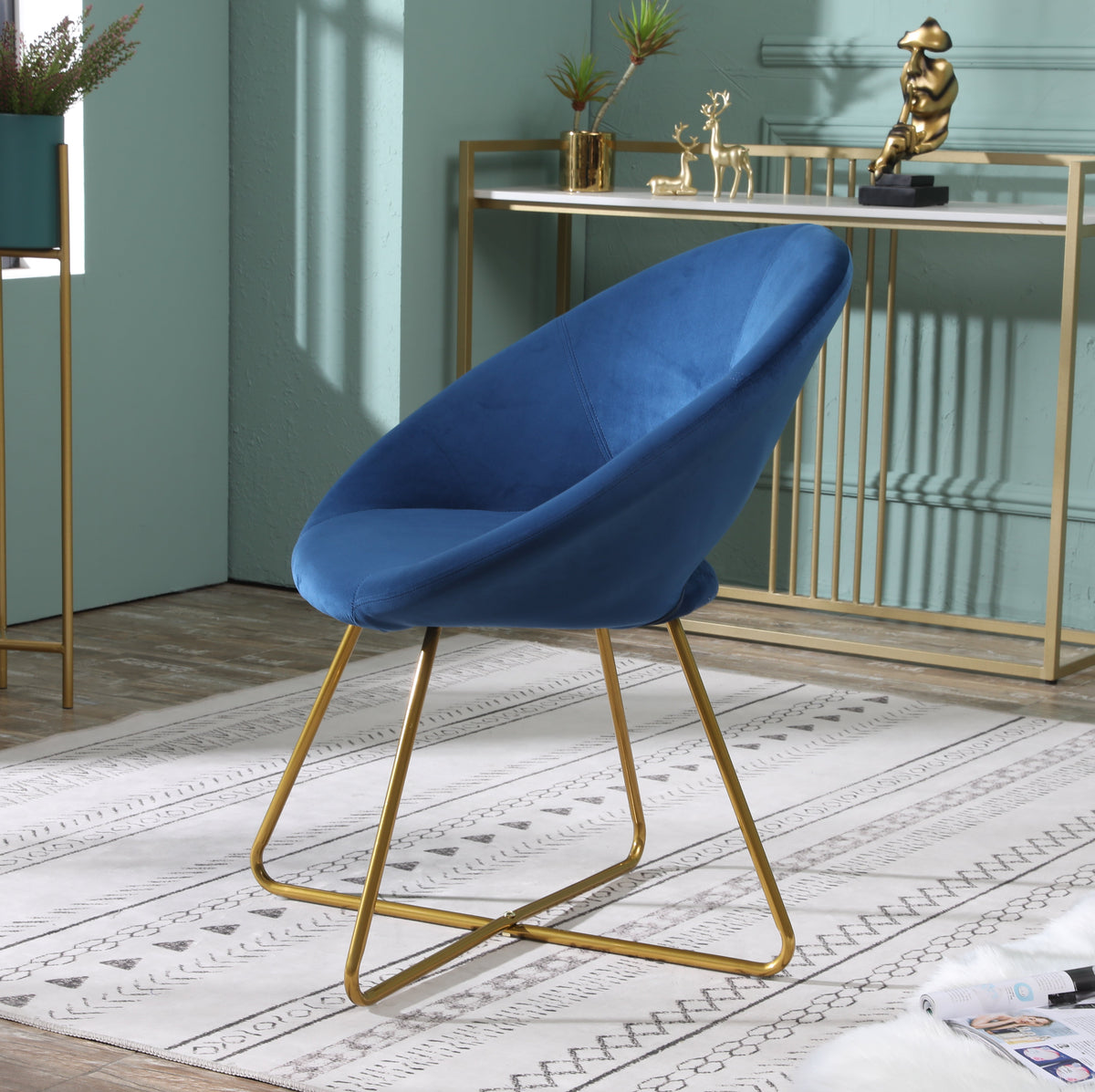 Slatina Blue Silky Velvet Upholstered Accent Chair