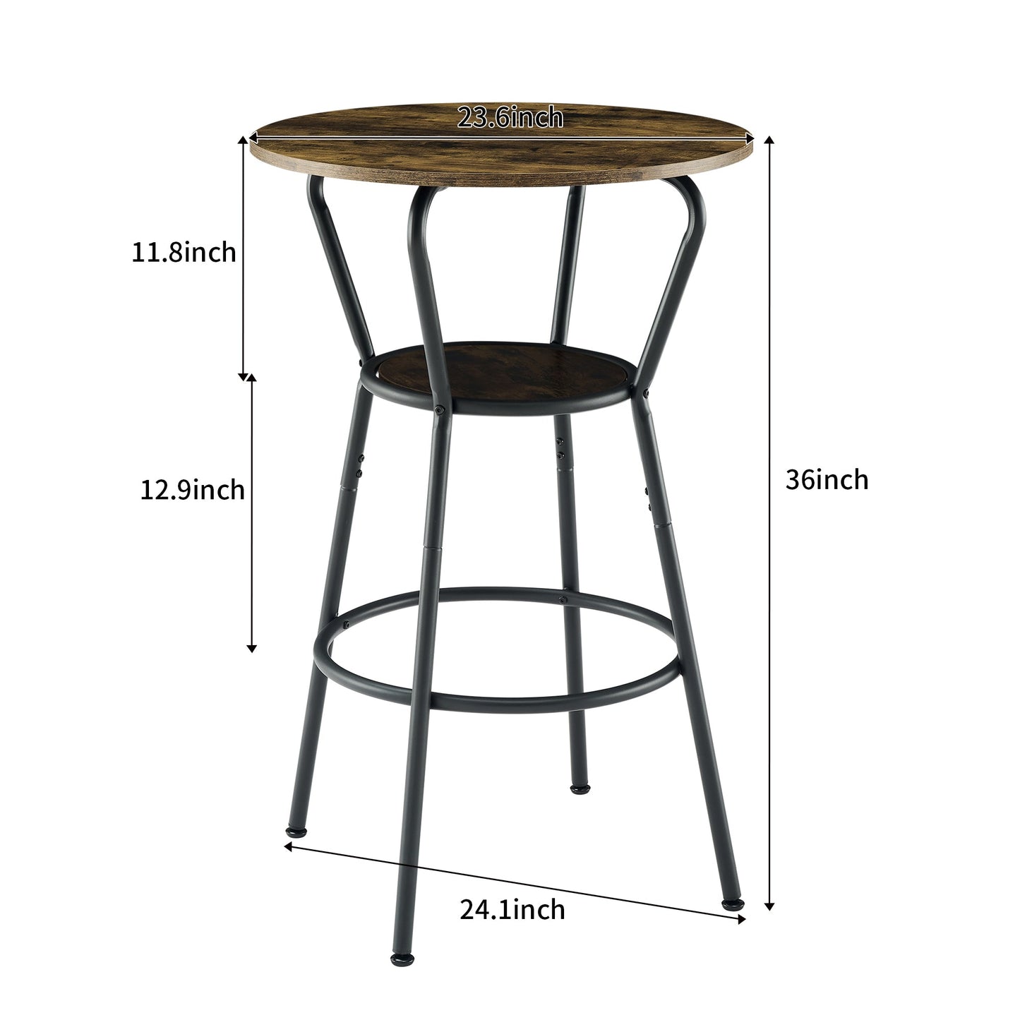 Rustic Round Bar Table And Stool Set with Shelf