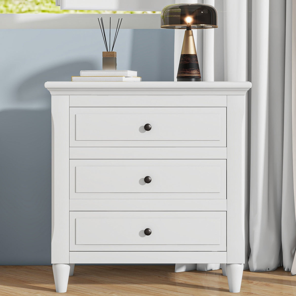U_STYLE 28" Painted Nightstand with 3 Drawers