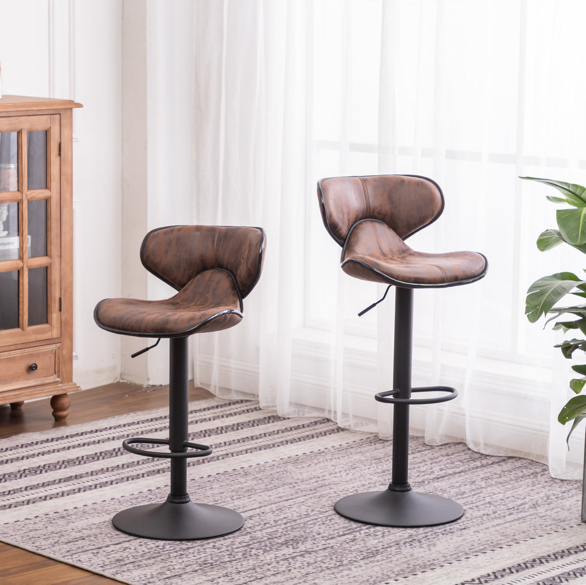 Masaccio Weathered Upholstery Airlift Adjustable Swivel Barstool