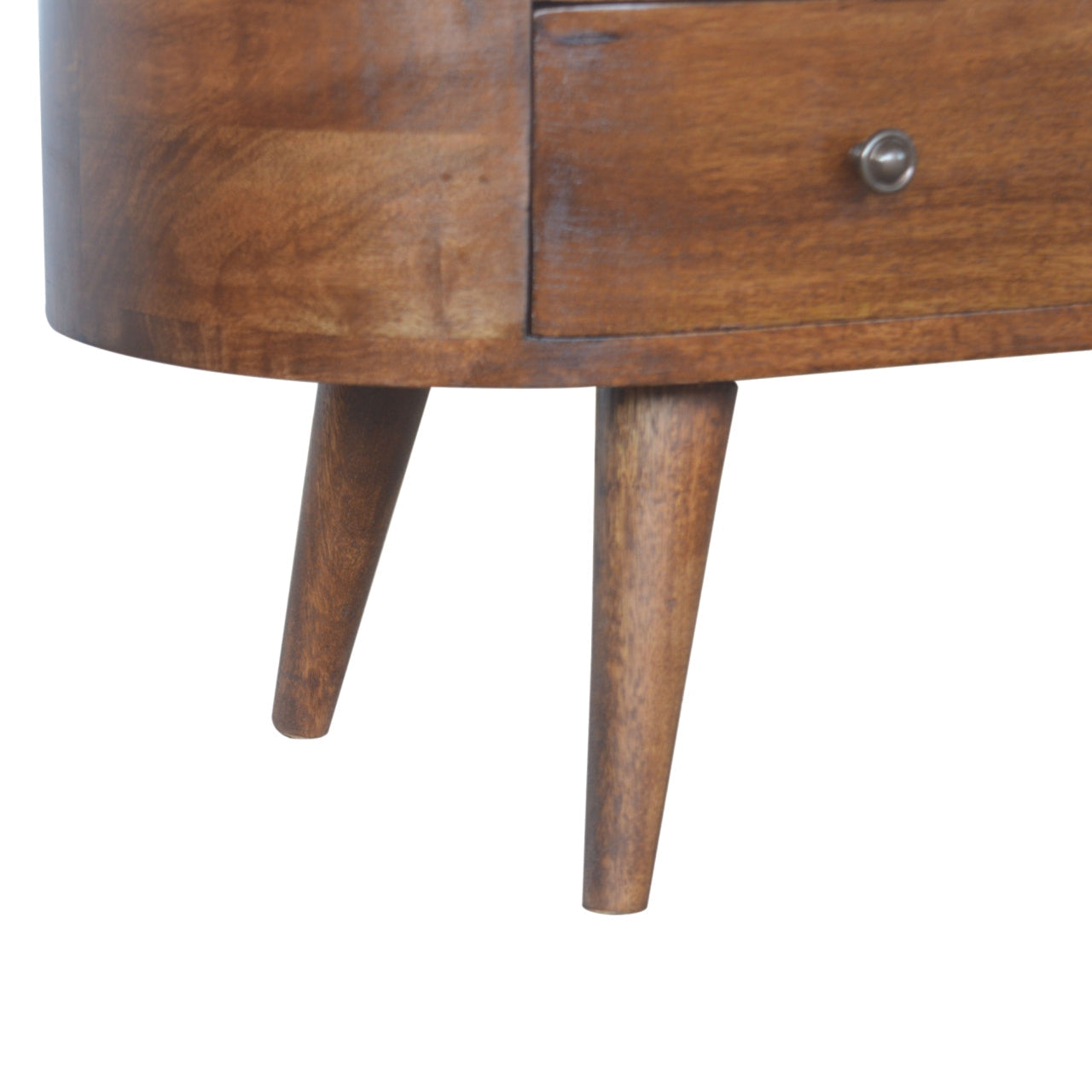 Chestnut Rounded Entertainment Unit, Nordic Legs, 4 Drawers, 2 Open Slot