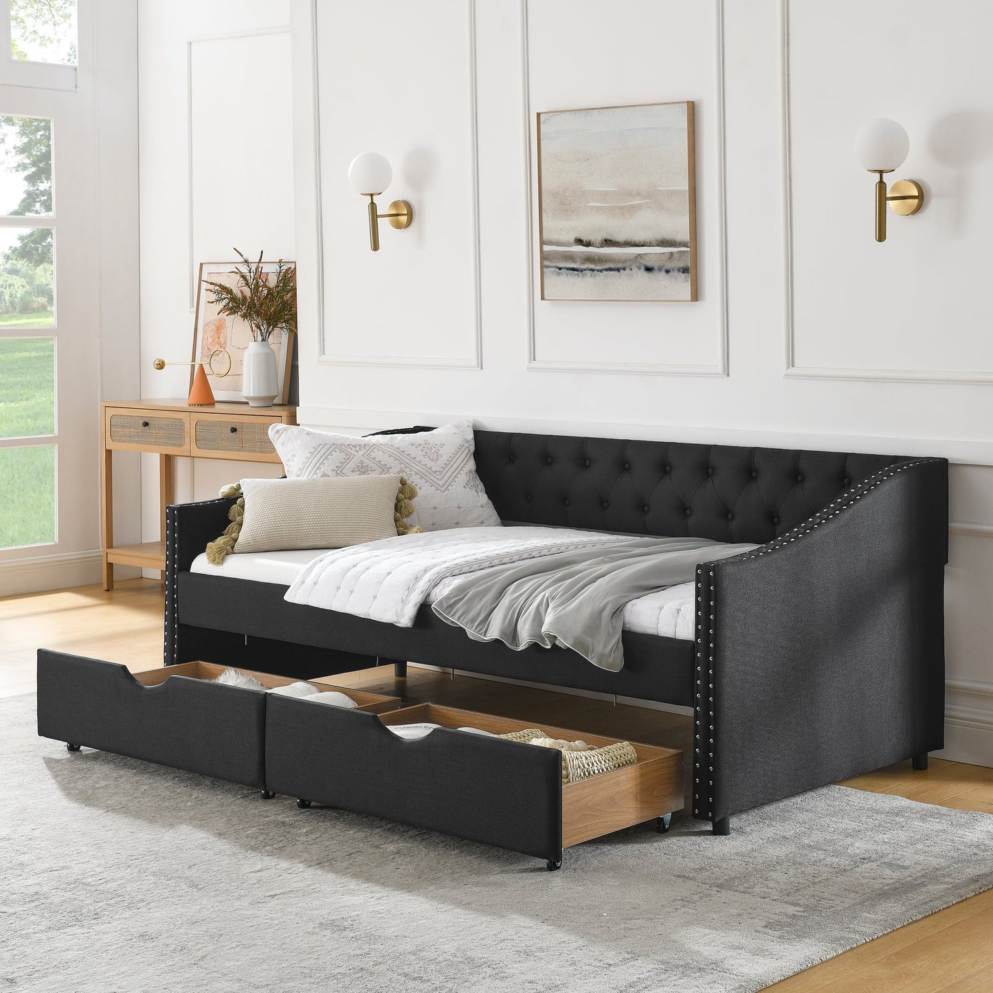Twin Size Upholstered Daybed with Drawers